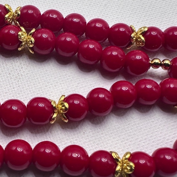 SOLD.  Handmade, Beadded, Red Coral Necklace, 18K gold plated findings, - Picture 4 of 10